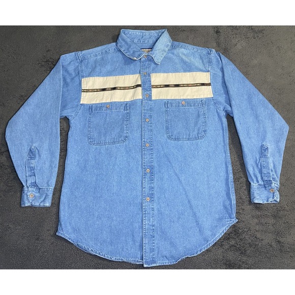 VTG Ruff Hewn Denim Button Up Shirt Size Men's Medium Embroidered Southwest - Picture 1 of 12